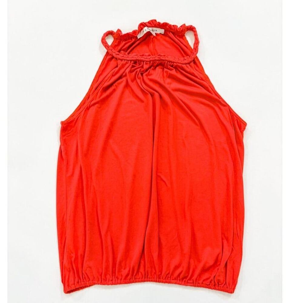 Max Studio Women's Sleeveless High Halter Braided Neck Tank Top Red Size Large